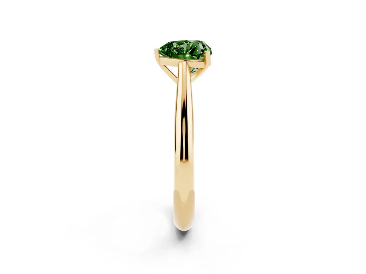 Fancy Green Heart Cut Diamond Solitaire Engagement Ring with Cathedral Setting and Four-Prong Mount Yellow gold