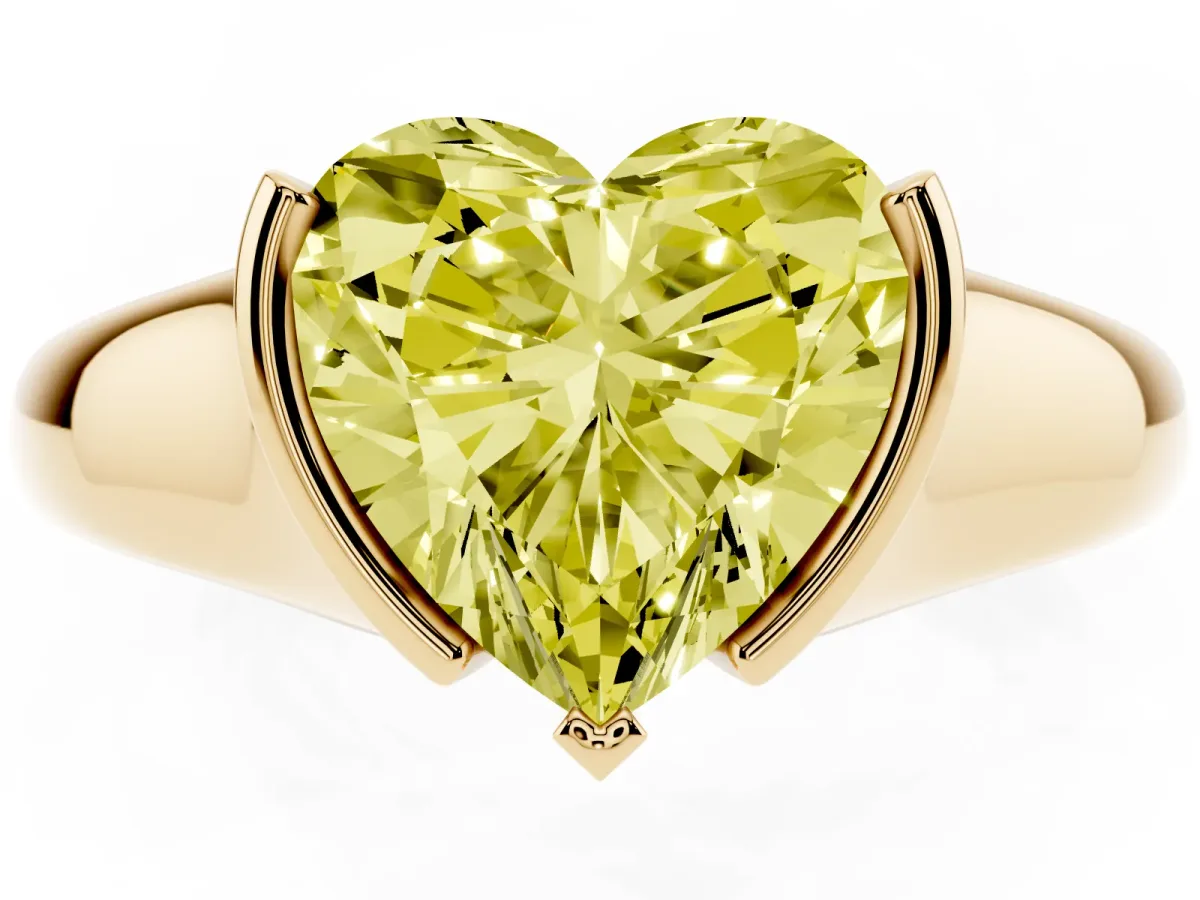 Fancy Yellow Heart Cut Solitaire Tension Set Diamond Ring with Split Shank Band Yellow gold