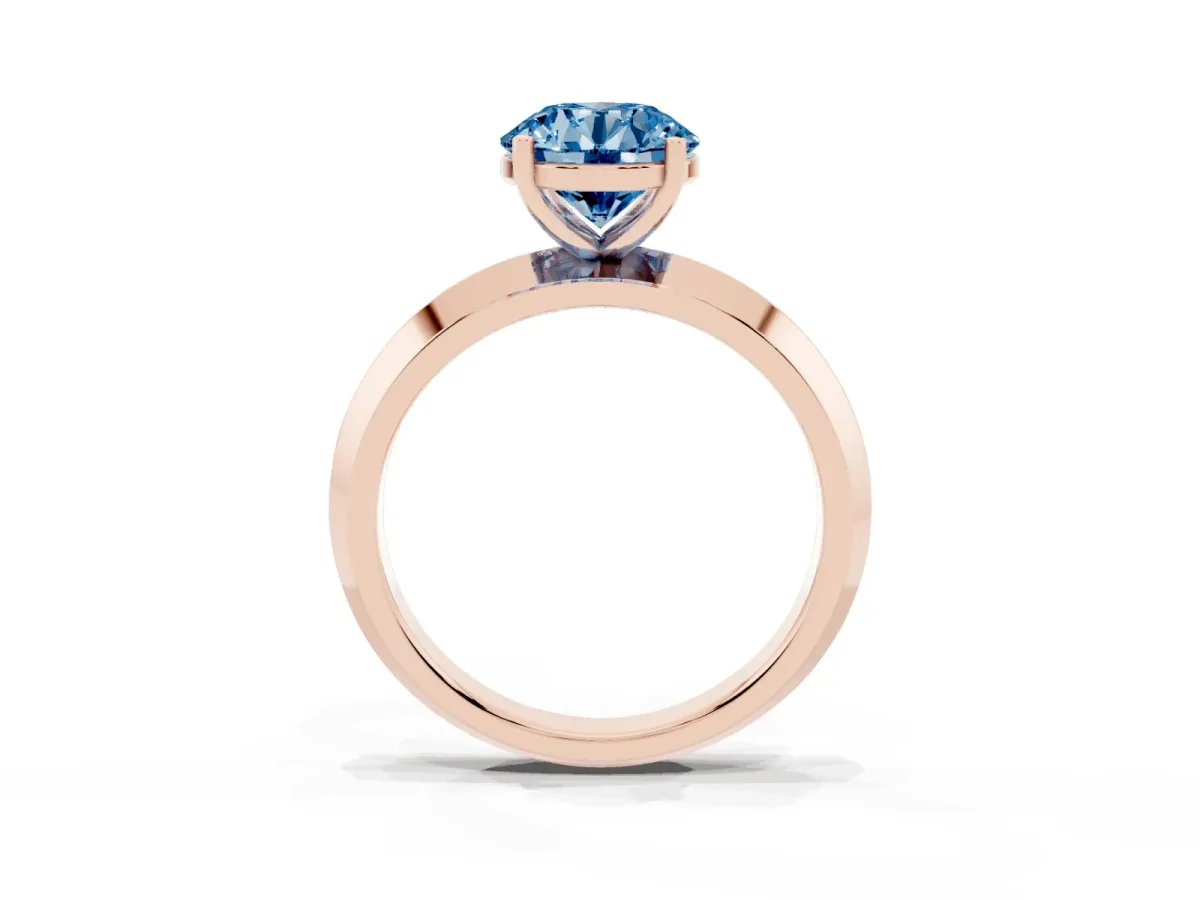Fancy Blue Round Cut Cut Solitaire Engagement Ring with Flat Band and Four-Prong Setting Rose gold
