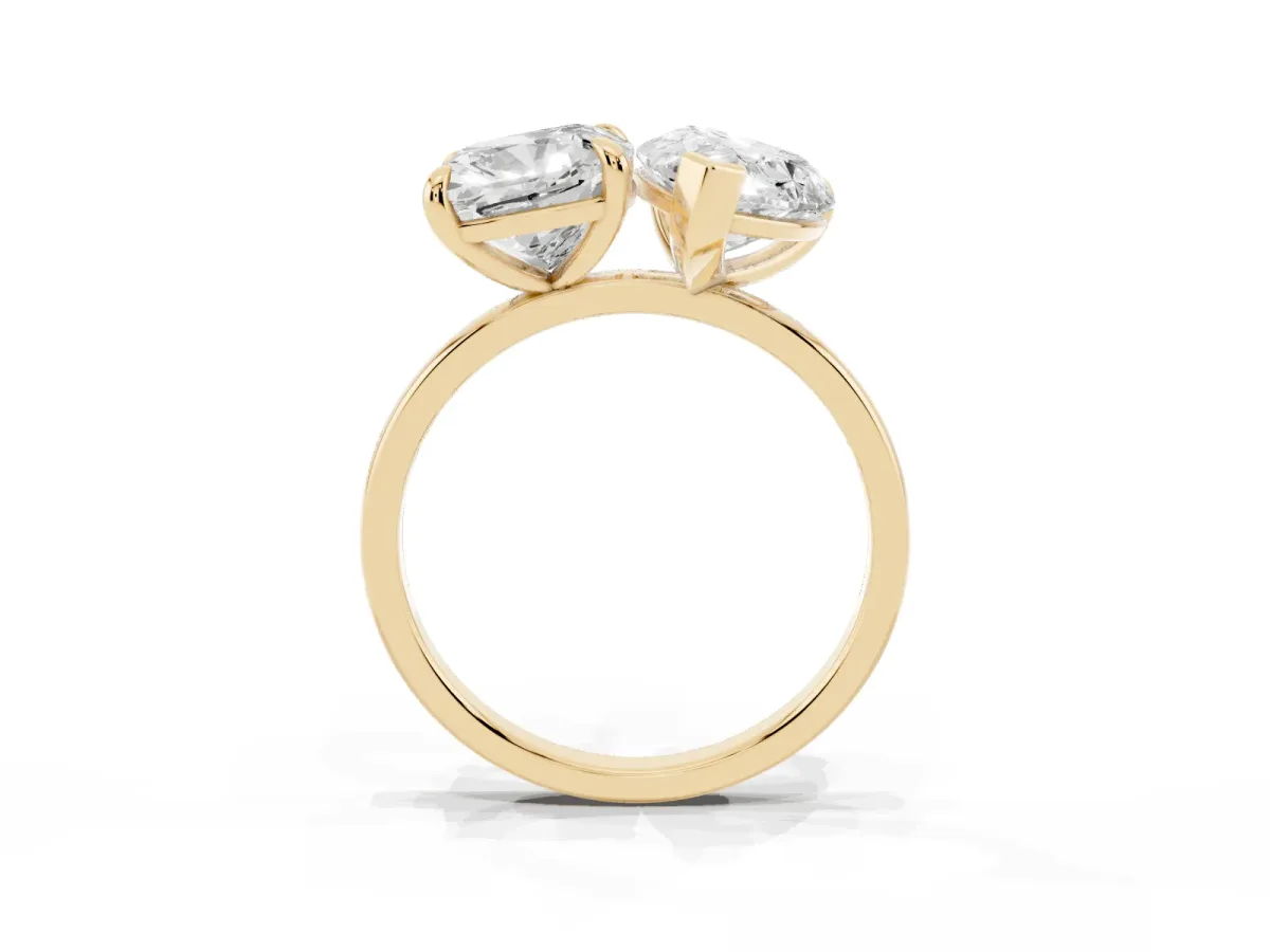 Pear and Cushion Toi Moi Ring with Prong Setting and Plain Band Yellow gold