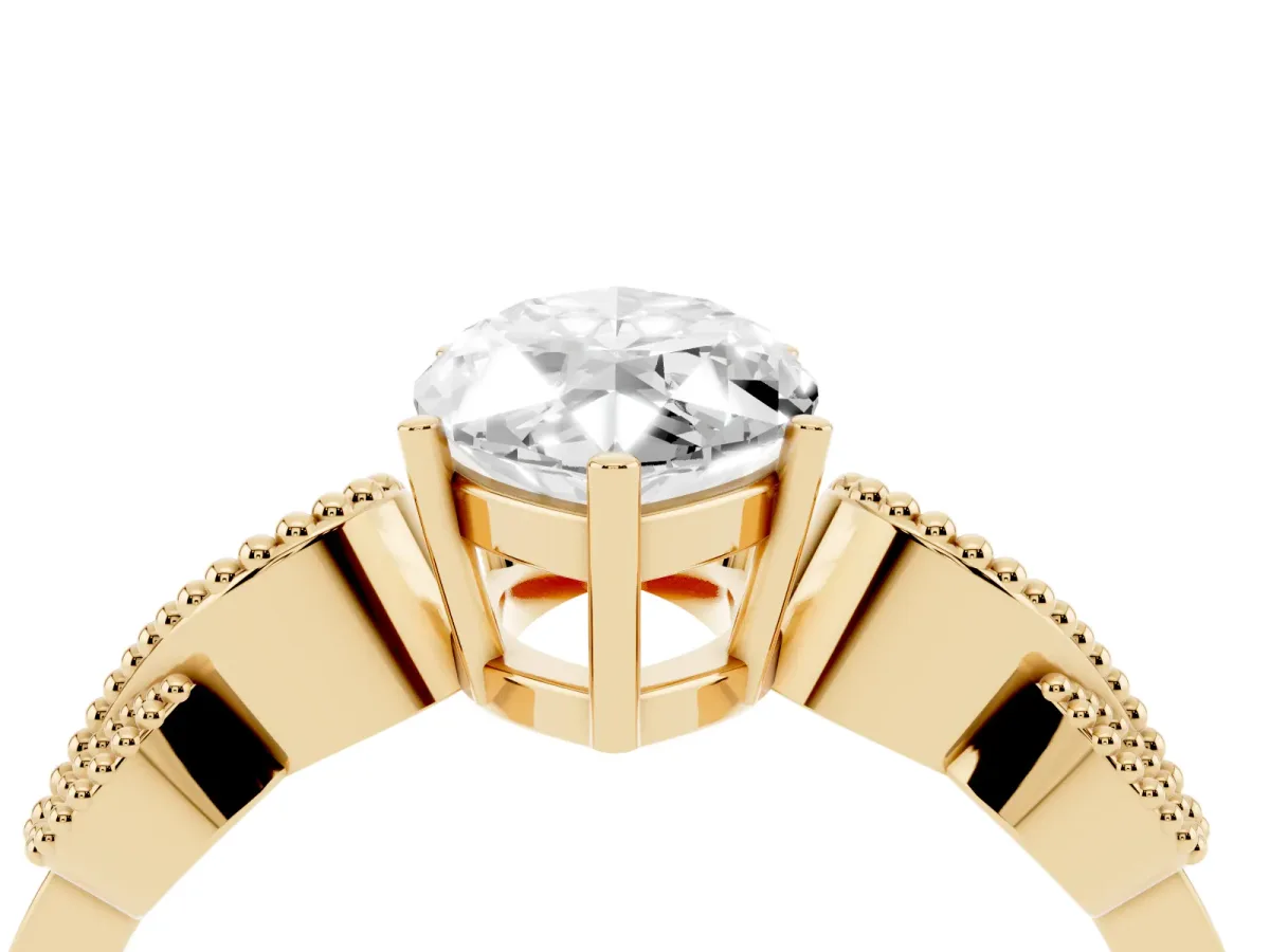 Marquise Cut Solitaire Milgrain Leaf Band with Prong Setting Yellow gold