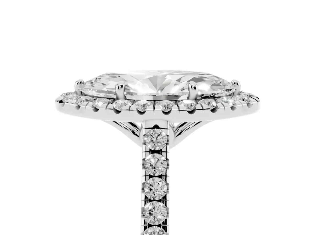 Marquise Cut Halo Pavé Diamond Engagement Ring with Four-Prong Setting Silver