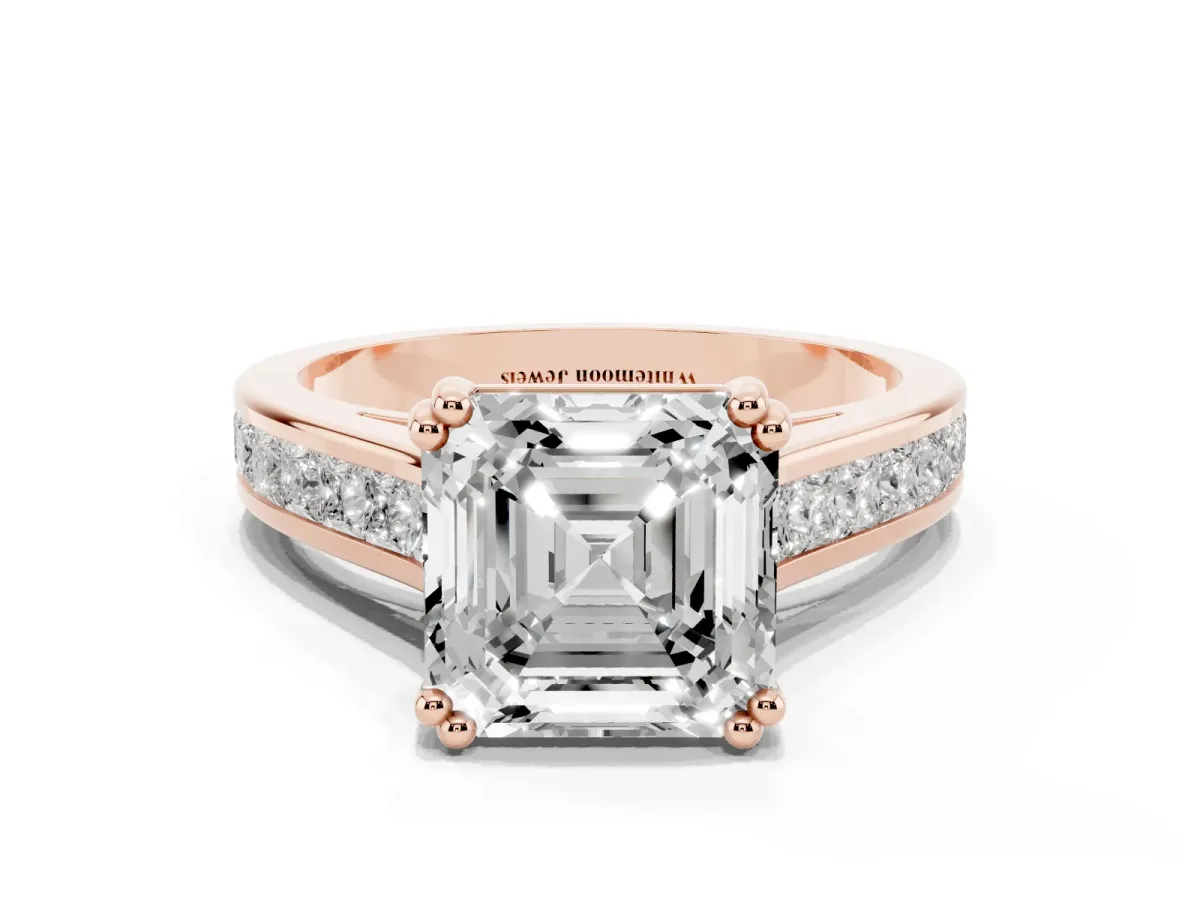 Asscher Cut Cut Channel Set Solitaire Engagement Ring with Prong Setting Rose gold