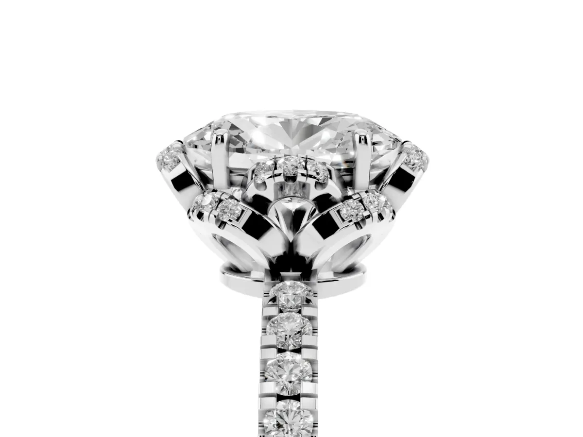 Oval Cut Diamond Halo Pave Band with Four-Prong Setting Silver