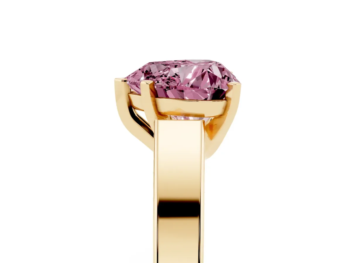 Fancy Pink Heart Cut Solitaire Engagement Ring with Four-Prong Setting and Tapered Band Yellow gold