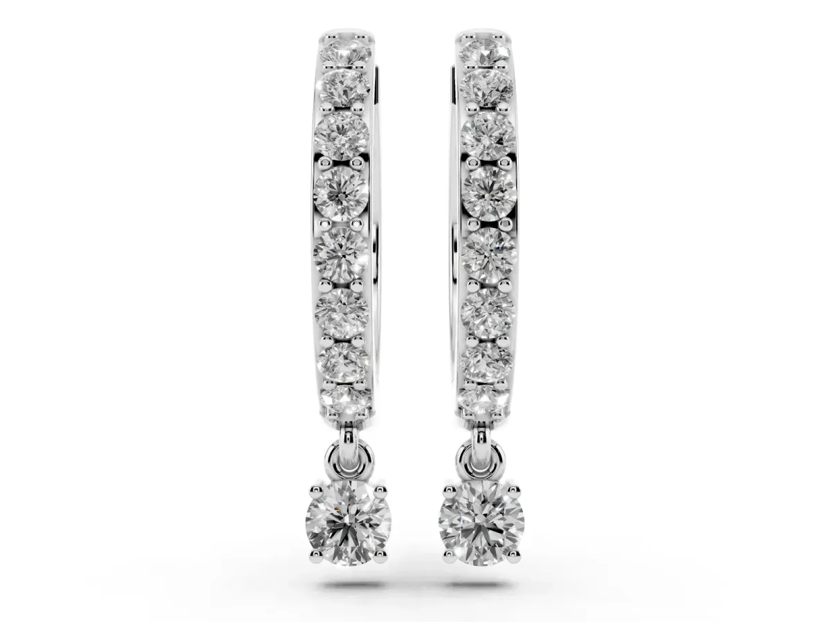 Round Cut Diamond Pavé Hoop Earrings with Drop Accent Silver
