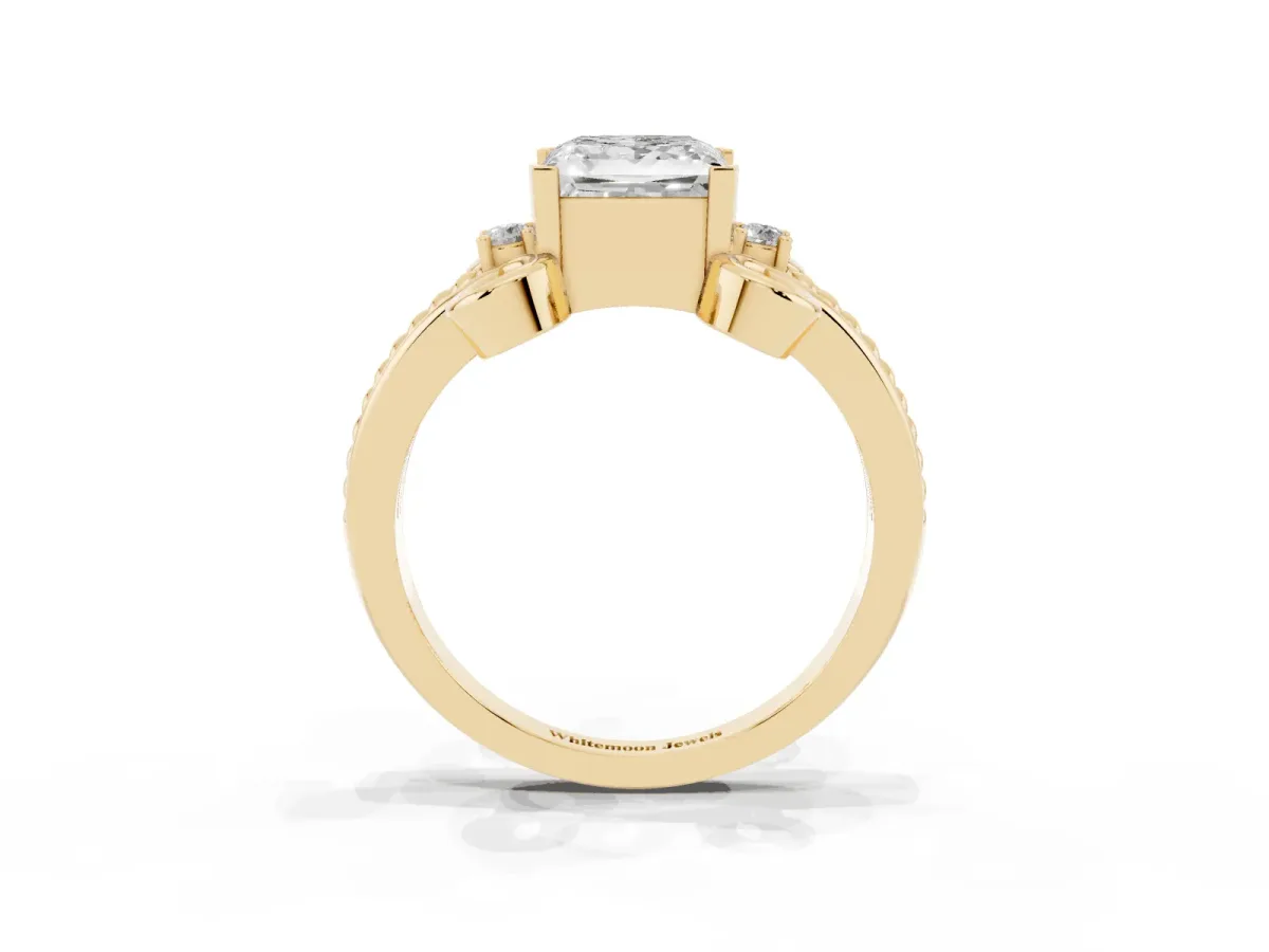 Princess Cut Solitaire Twisted Band Scroll Prong Ring Yellow gold