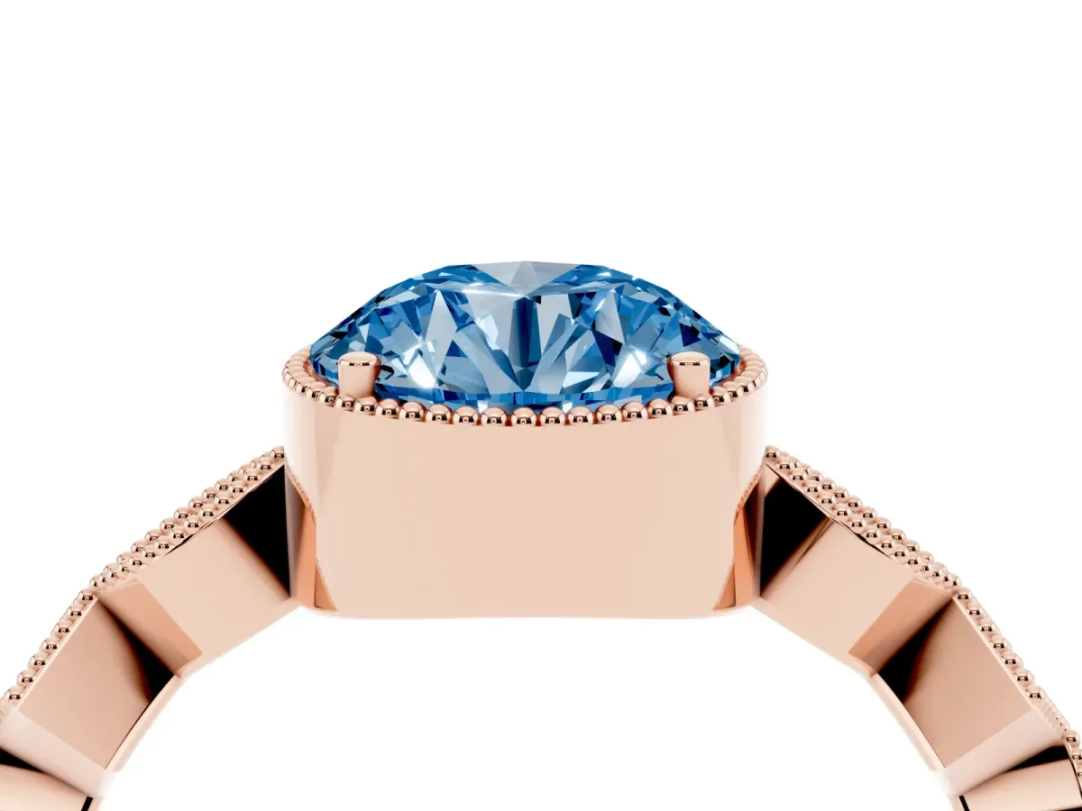 Fancy Blue Round Cut Milgrain Marquise Diamond Twist Band Ring Rose gold