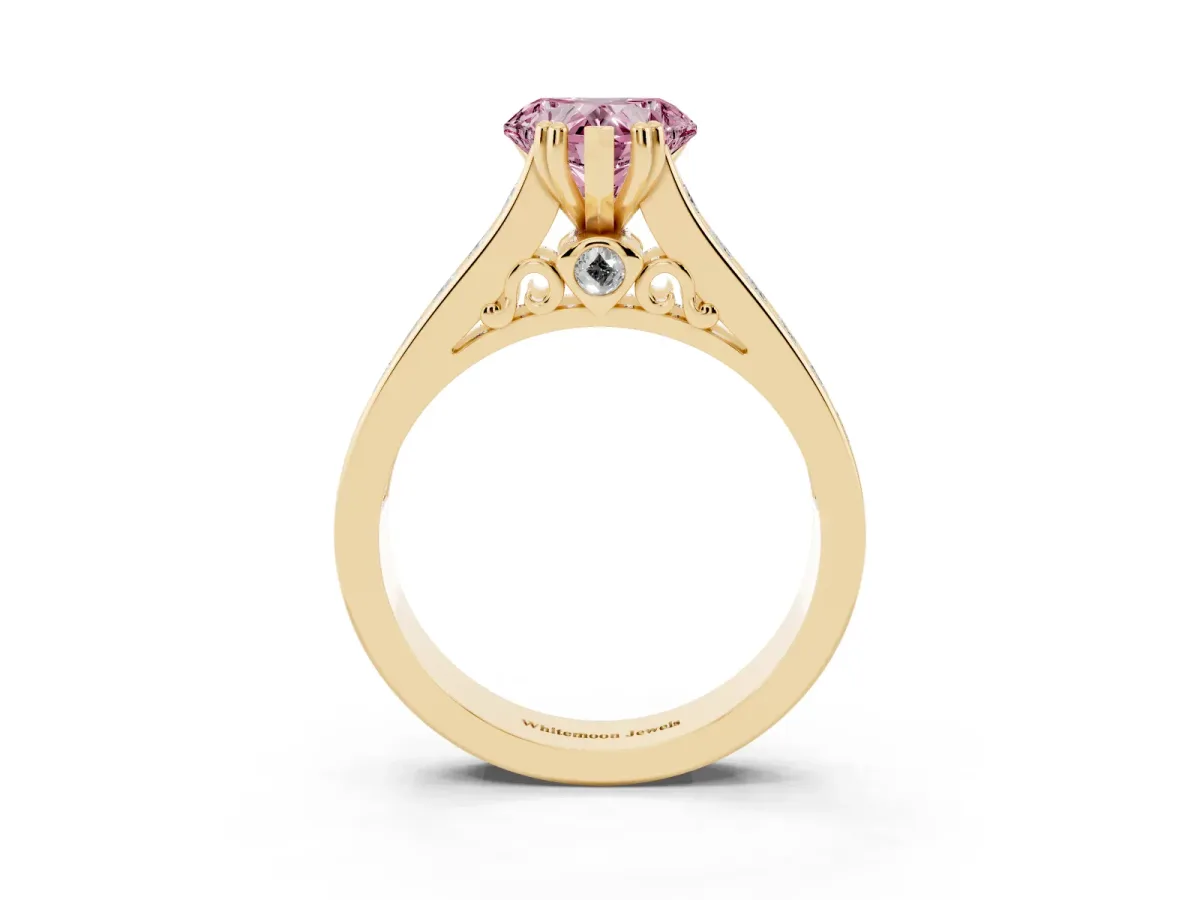 Fancy Pink Heart Cut Cut Channel Set Solitaire Engagement Ring with Prong Setting Yellow gold