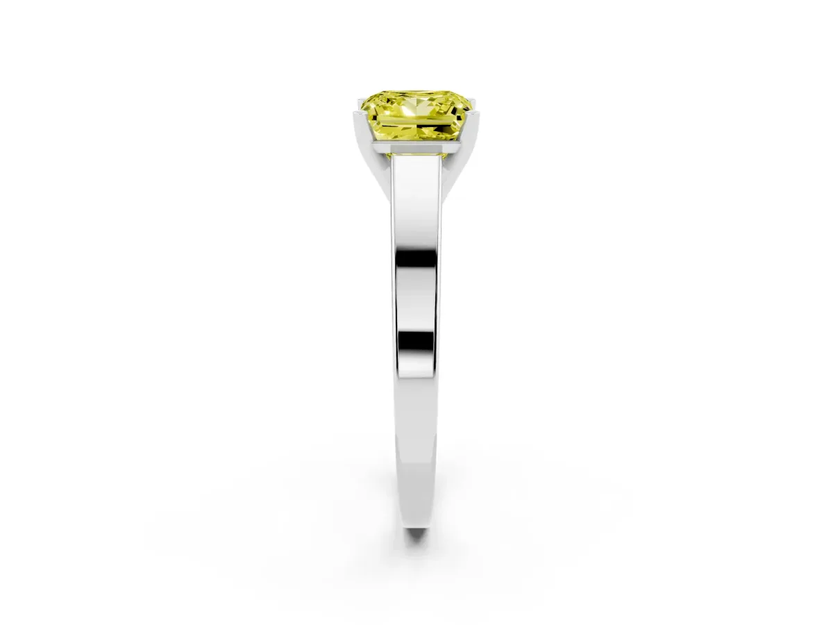 Fancy Yellow Princess Cut Solitaire Engagement Ring with Four-Prong Setting and Tapered Band Platinum