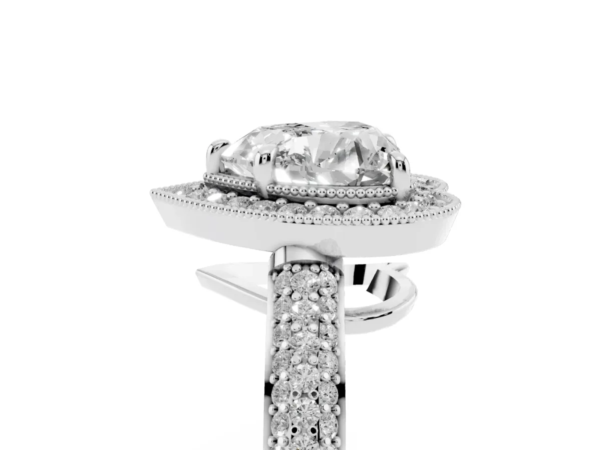 Heart Cut Cut Halo Diamond Pave Band with Four-Prong Setting Silver