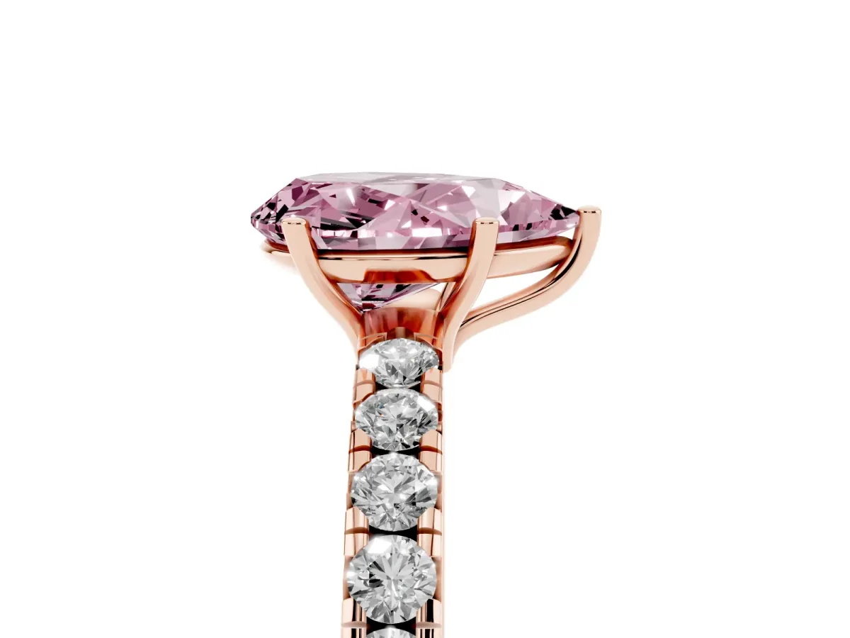 Fancy Pink Pear Cut Diamond Pavé Solitaire Engagement Ring with Four-Prong Setting Rose gold