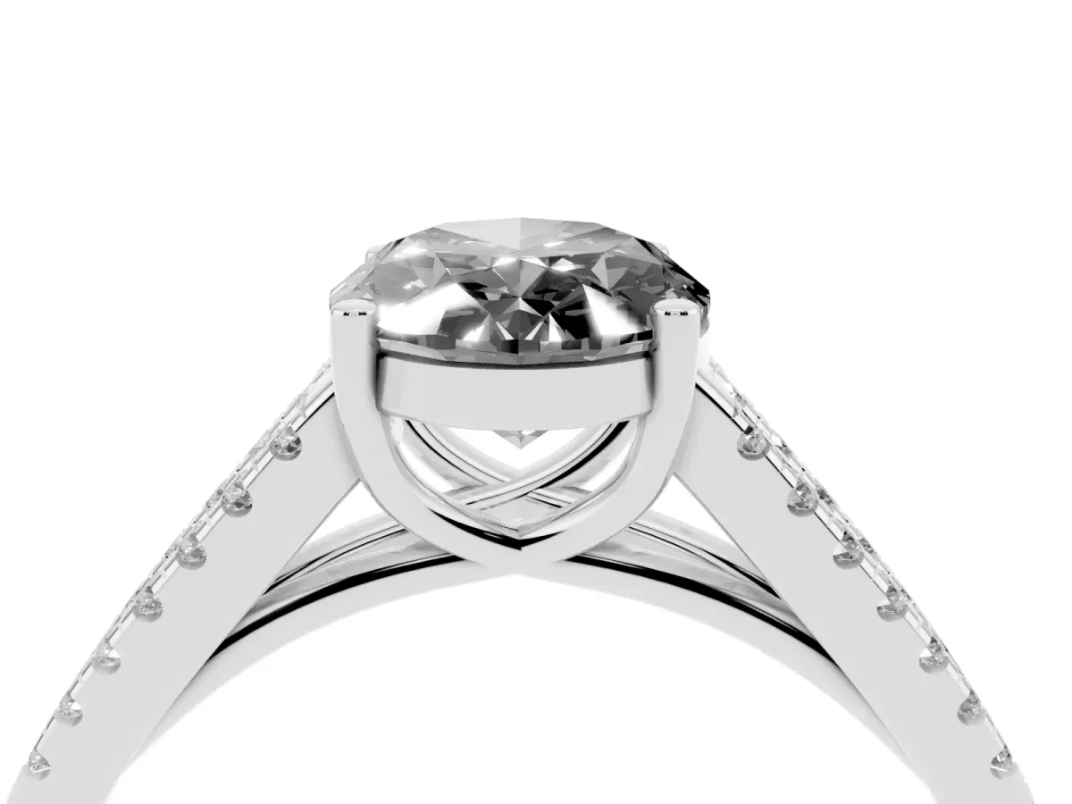 Fancy Black Oval Cut Diamond Solitaire Engagement Ring with Split Shank Pavé Band Platinum