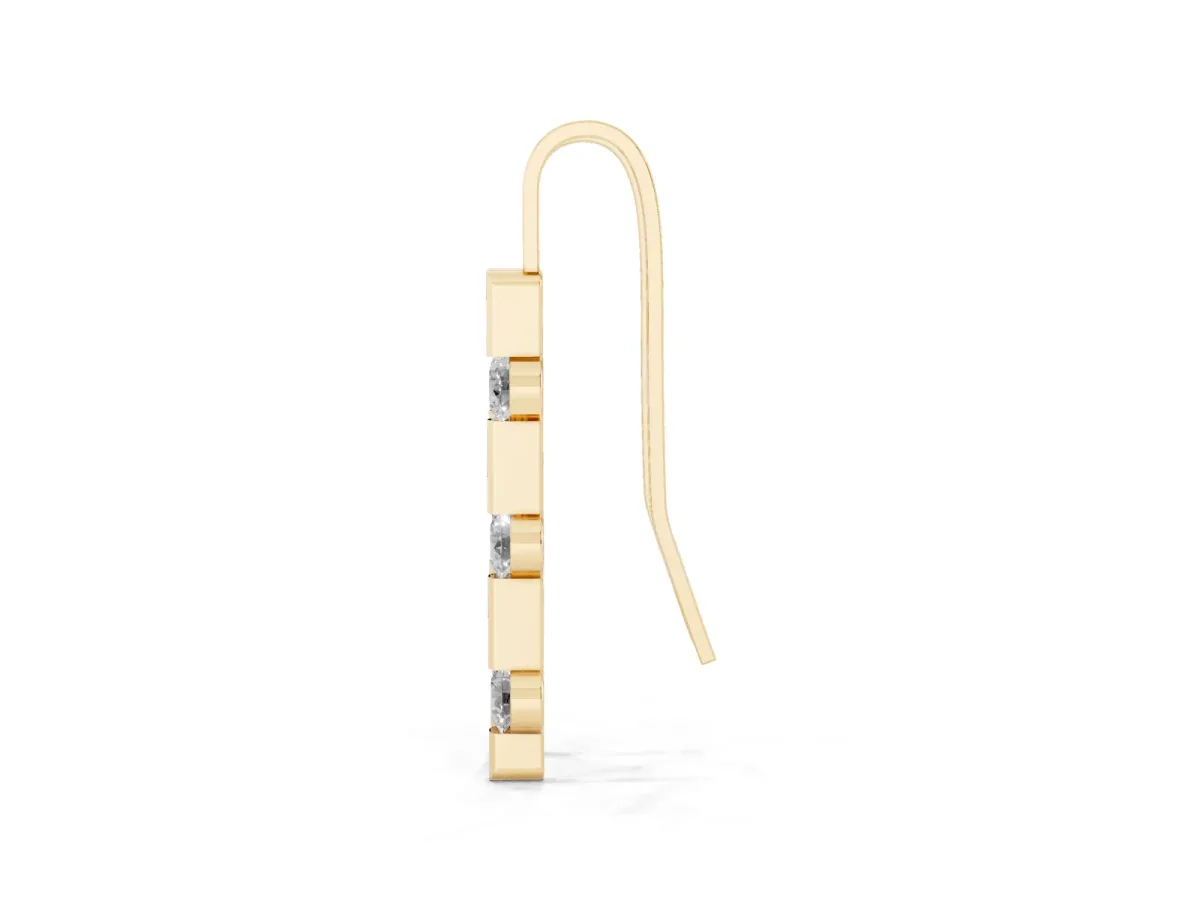Round Diamond Bar Drop Earrings with Bezel Setting Yellow gold