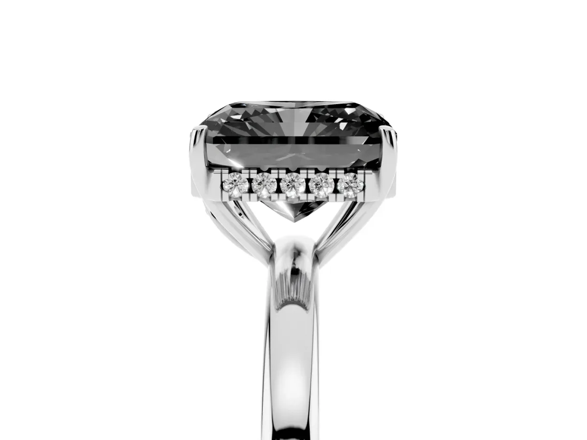Fancy Black Radiant Cut Solitaire Diamond Ring with Prong Setting and Plain Band Platinum