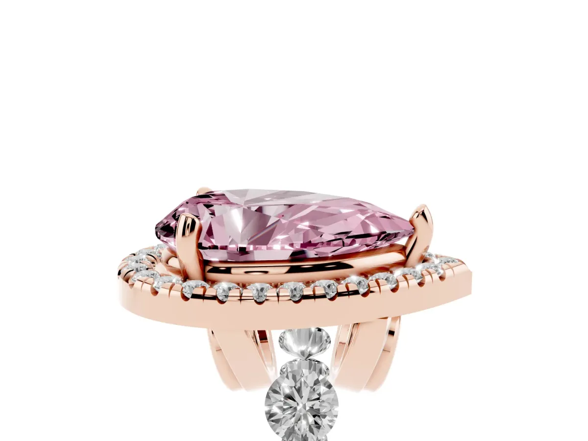 Fancy Pink Pear Cut Halo Pavé Diamond Engagement Ring with Four-Prong Setting Rose gold