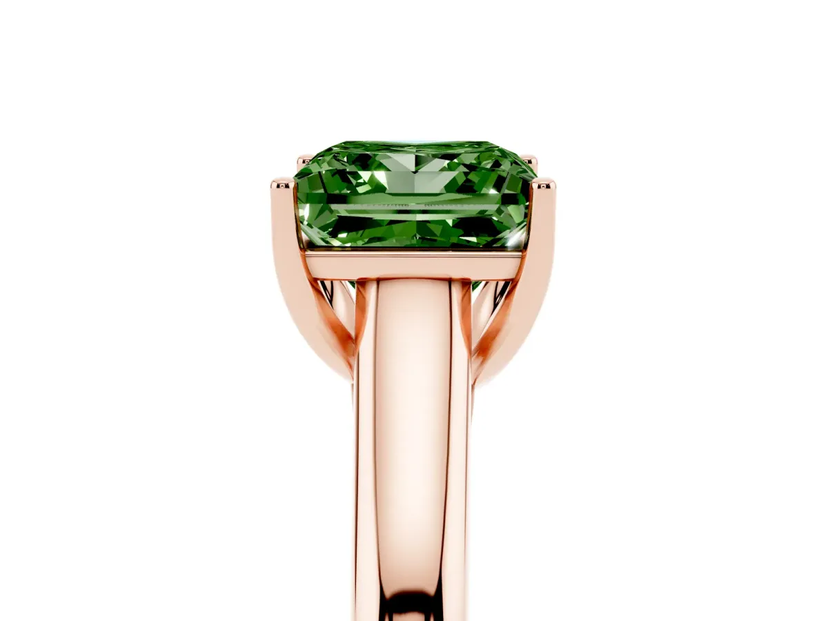 Fancy Green Princess Cut Solitaire Engagement Ring with Tapered Band and Four-Prong Setting Rose gold