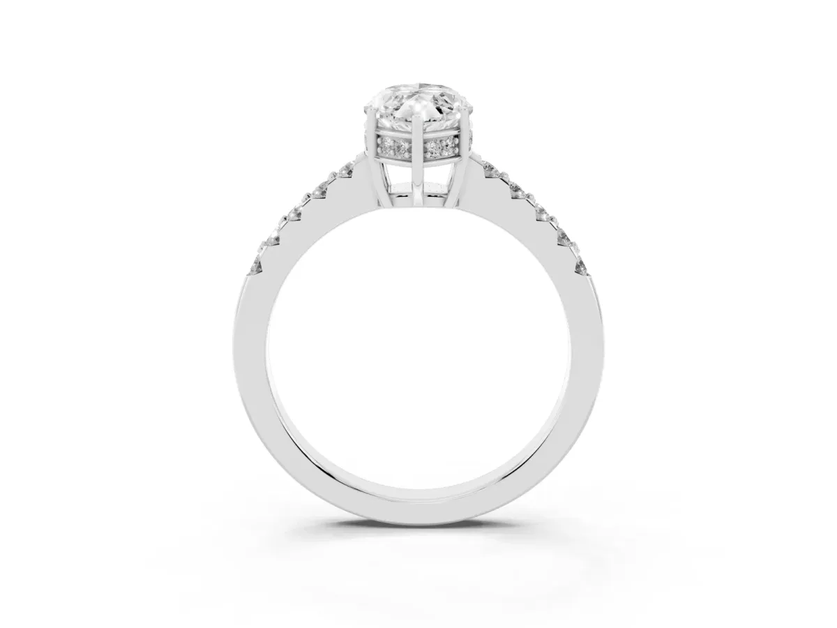 Marquise Cut Solitaire Diamond Engagement Ring with Pavé Band and Six-Prong Setting White gold