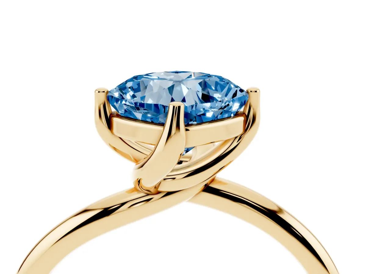 Fancy Blue Cushion Cut Diamond Solitaire Engagement Ring with Four-Prong Setting and Classic Band Yellow gold