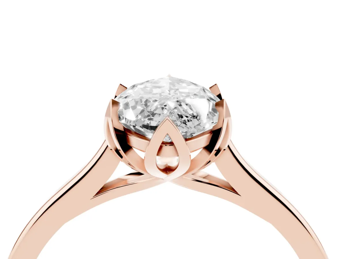 Marquise Cut Diamond Solitaire Ring with Flower Prong Setting and Classic Band Rose gold