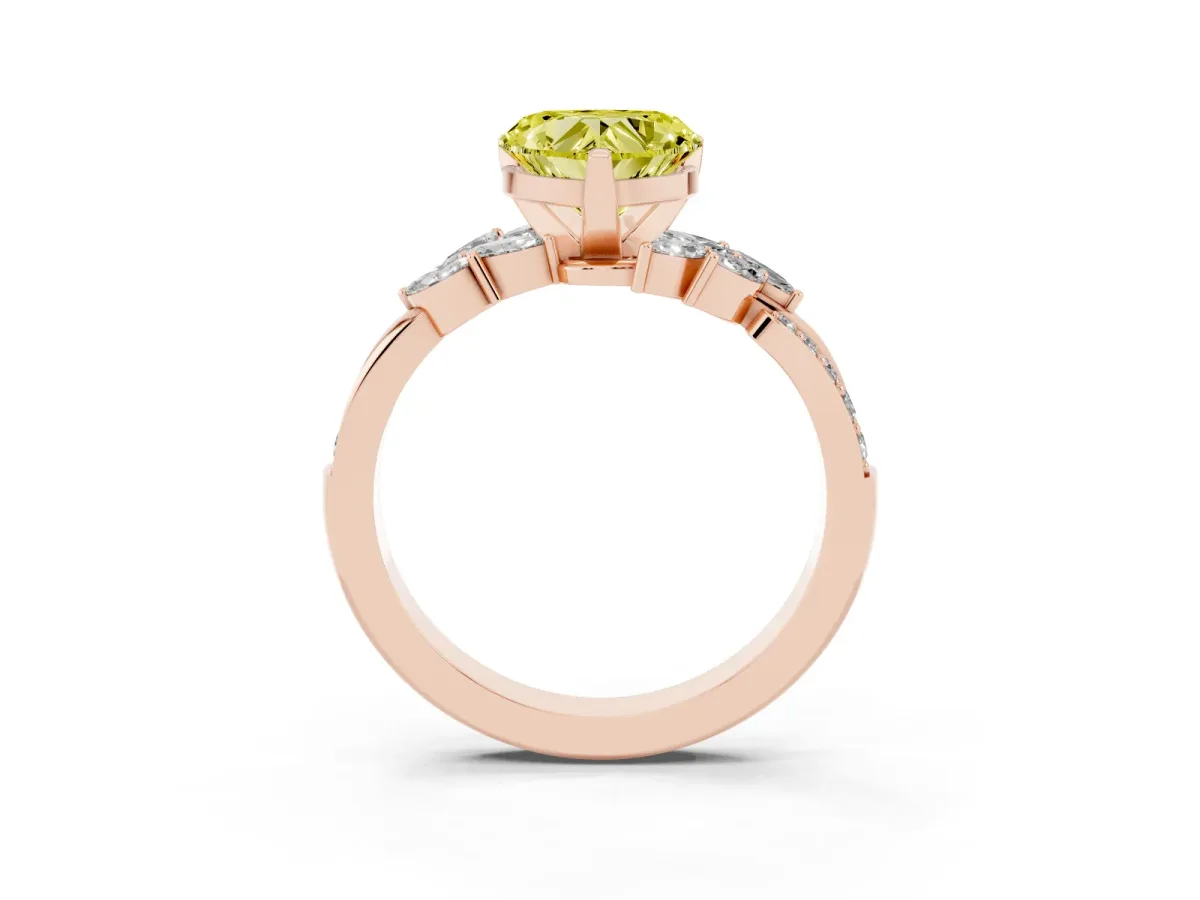 Fancy Yellow Heart Cut Solitaire Marquise Twist Band with Six-Prong Setting Rose gold