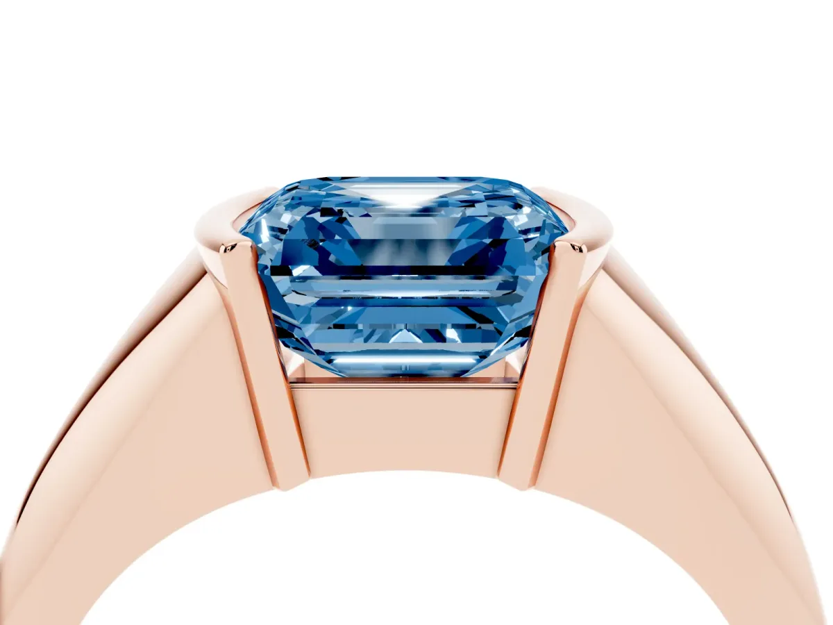 Fancy Blue Asscher Cut Solitaire Tension Set Diamond Ring Rose gold