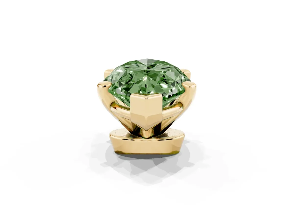Fancy Green Marquise Cut Diamond Solitaire Ring with Prong Setting and Classic Band Yellow gold
