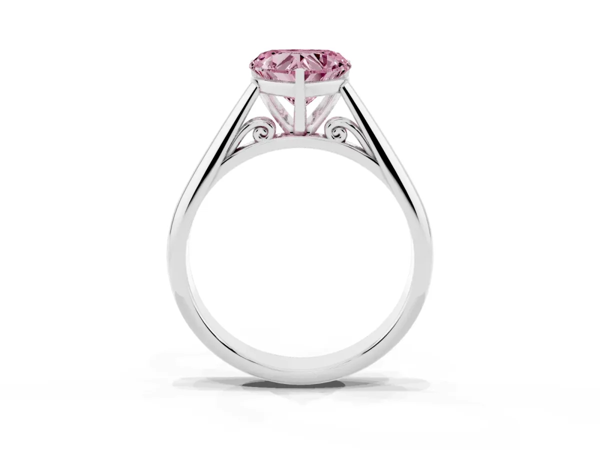 Fancy Pink Heart Cut Diamond Solitaire Engagement Ring with Cathedral Setting and Four-Prong Mount Silver
