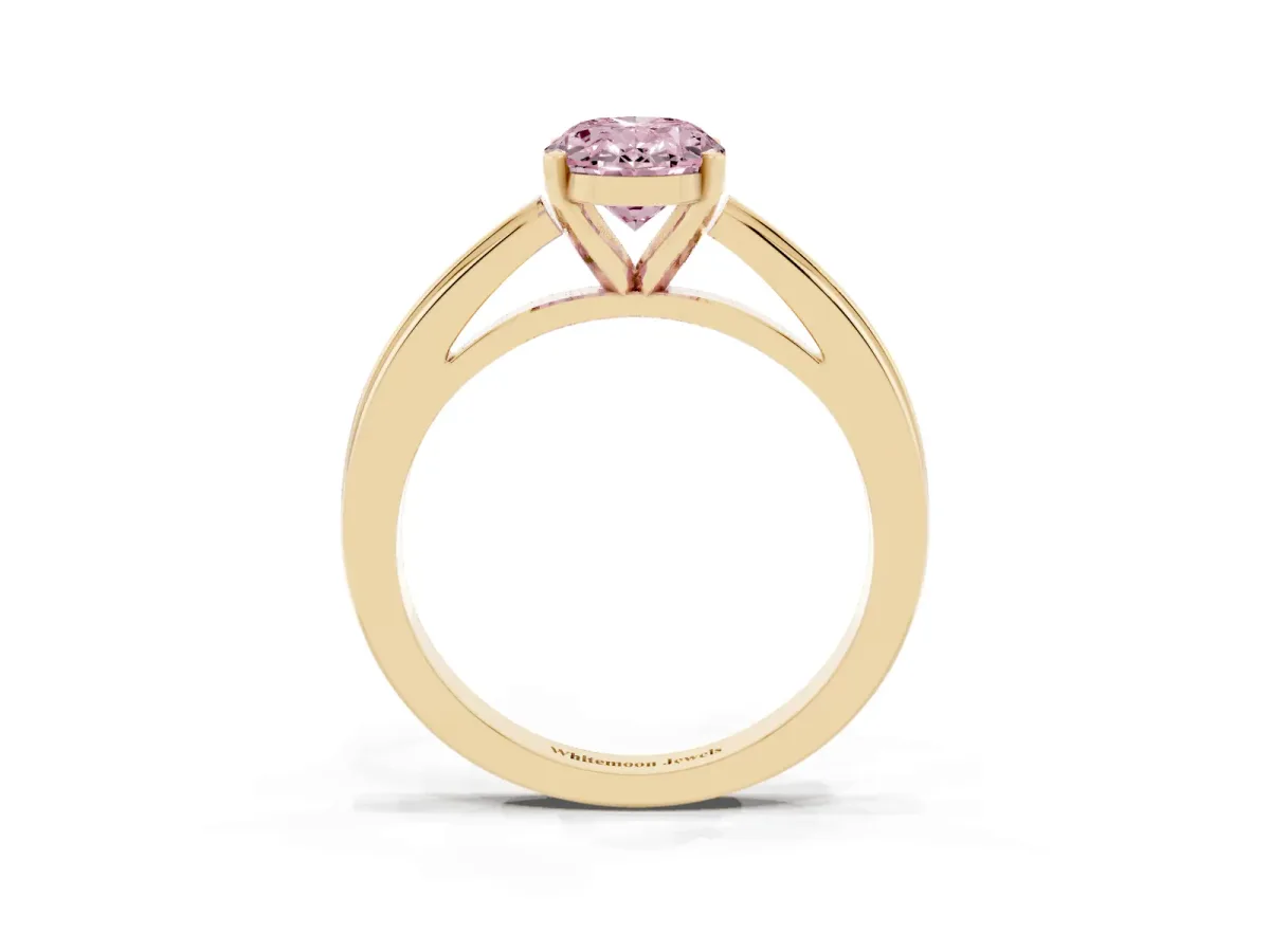 Fancy Pink Oval Cut Solitaire Diamond Ring with Four-Prong Setting and Classic Band Yellow gold
