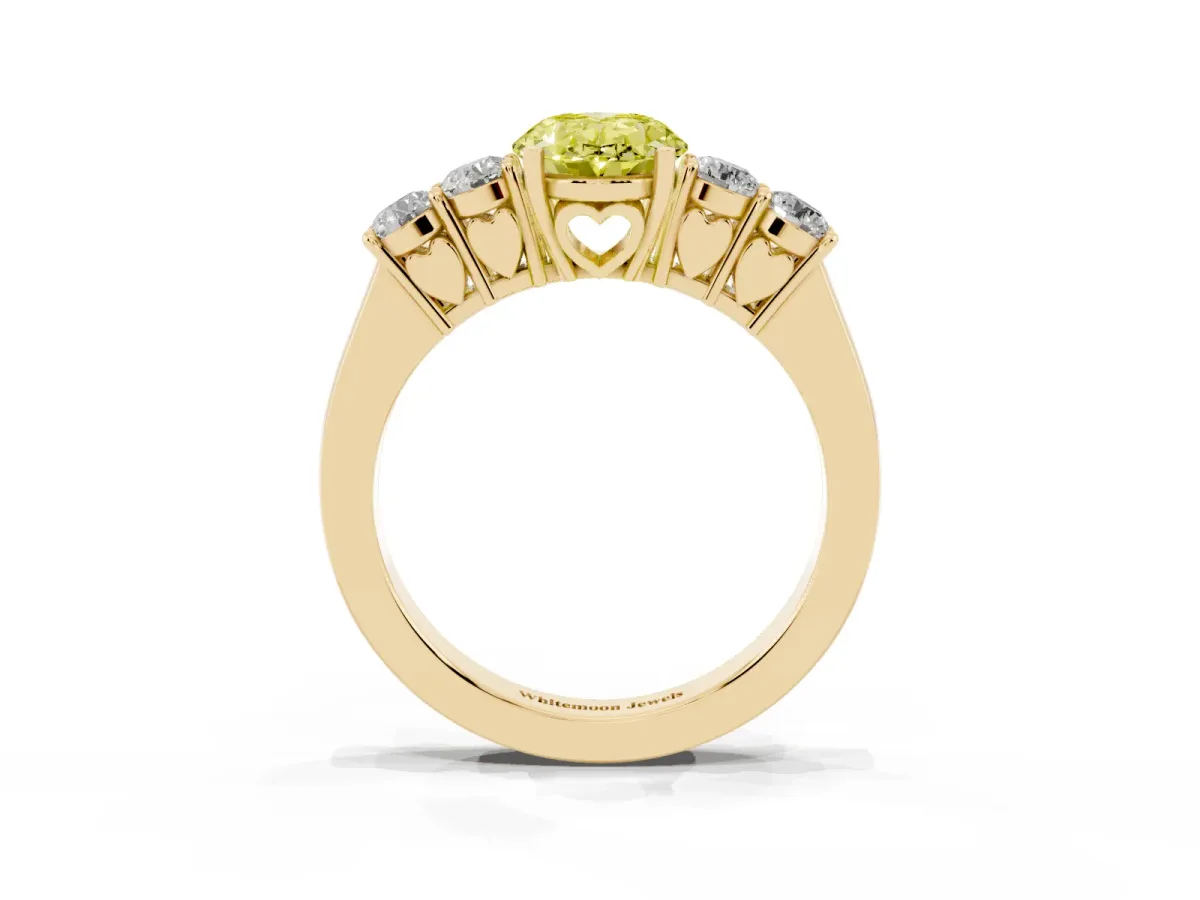 Fancy Yellow Oval Cut Cut Diamond Five-Stone Prong Set White Gold Ring Yellow gold