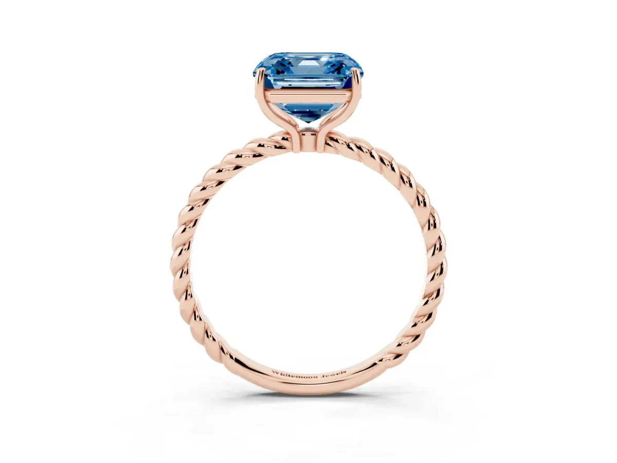 Fancy Blue Asscher Cut Solitaire Twisted Band 4-Prong Ring Rose gold