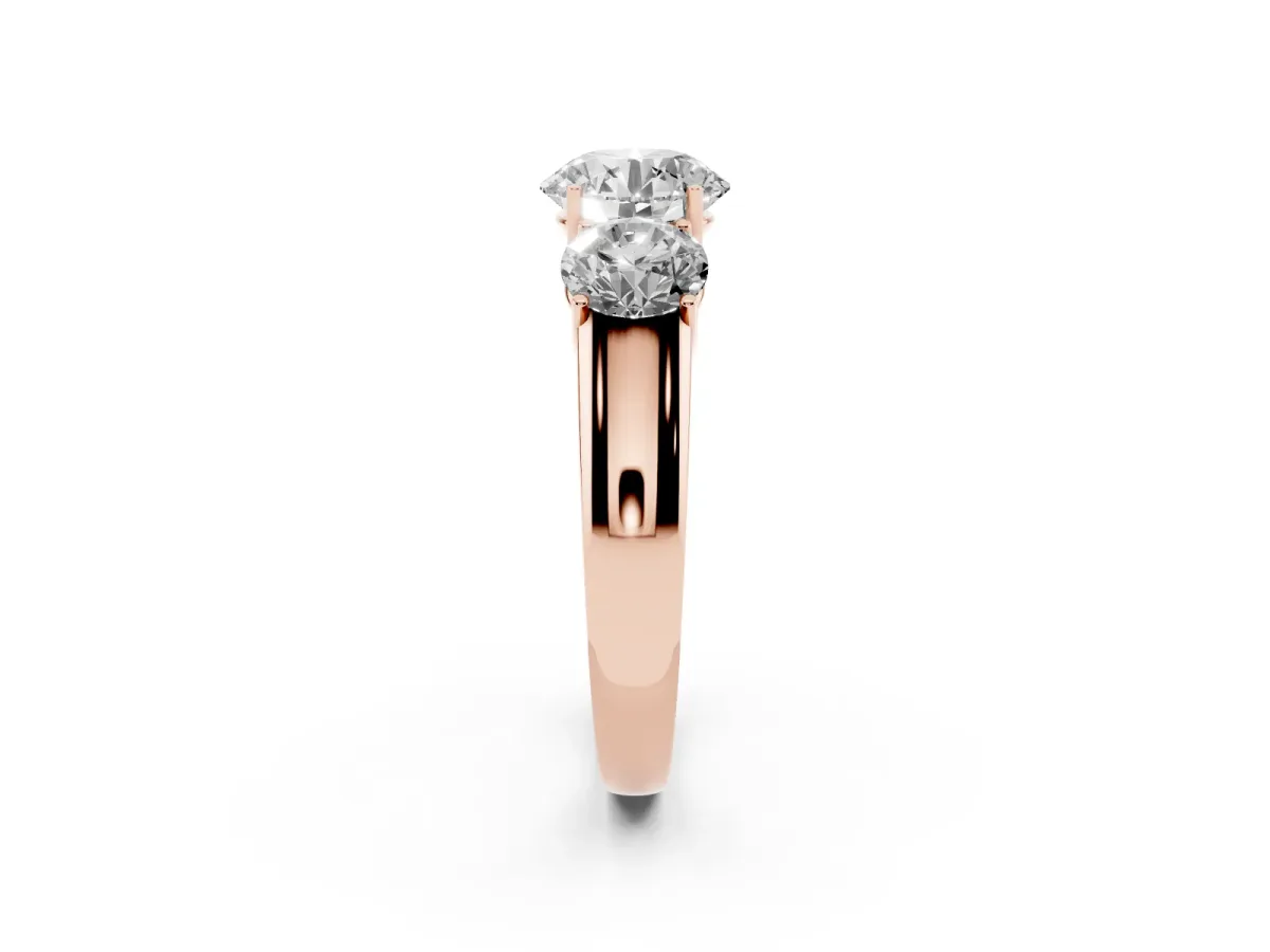 Three-Stone Round Cut Cut Diamond Ring with Prong Setting and Classic Band Rose gold