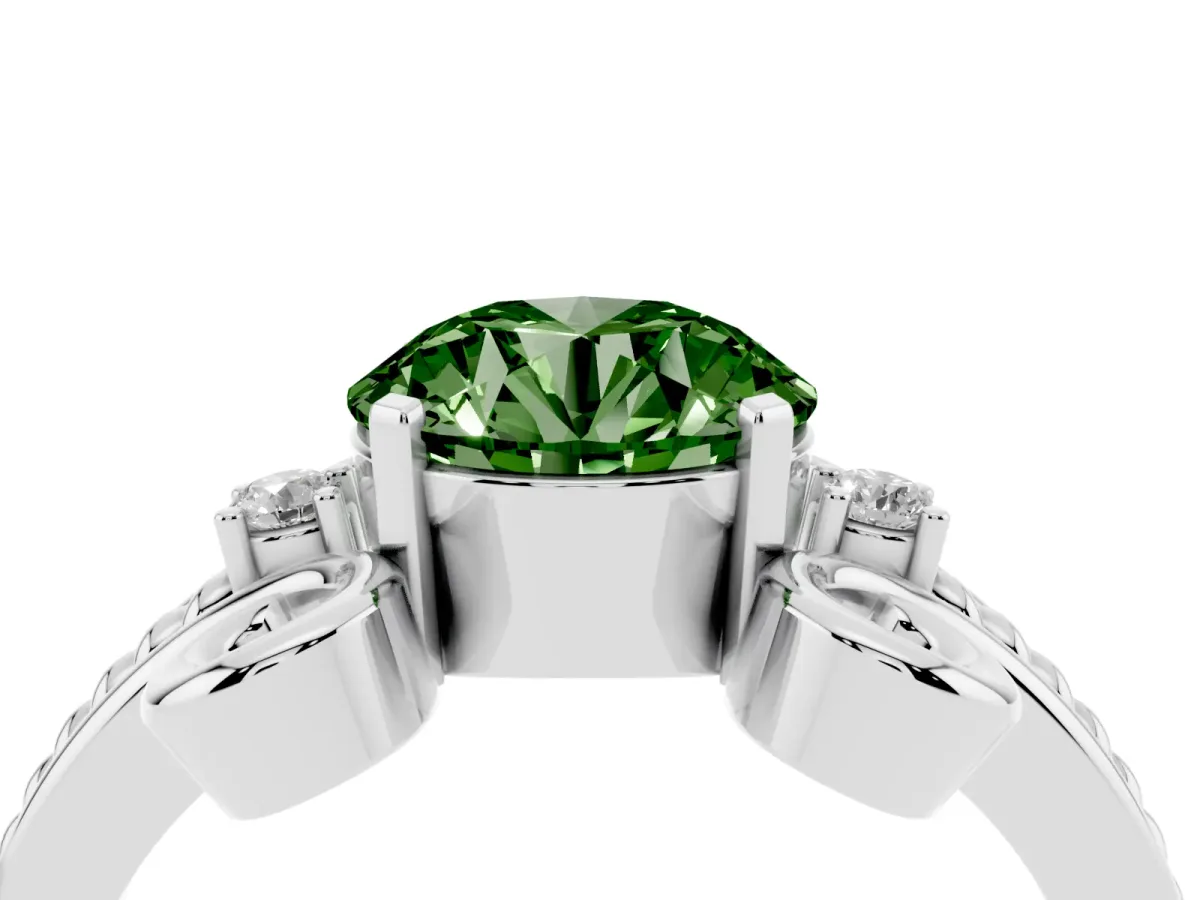 Fancy Green Round Cut Solitaire Twisted Band Scroll Prong Ring Silver