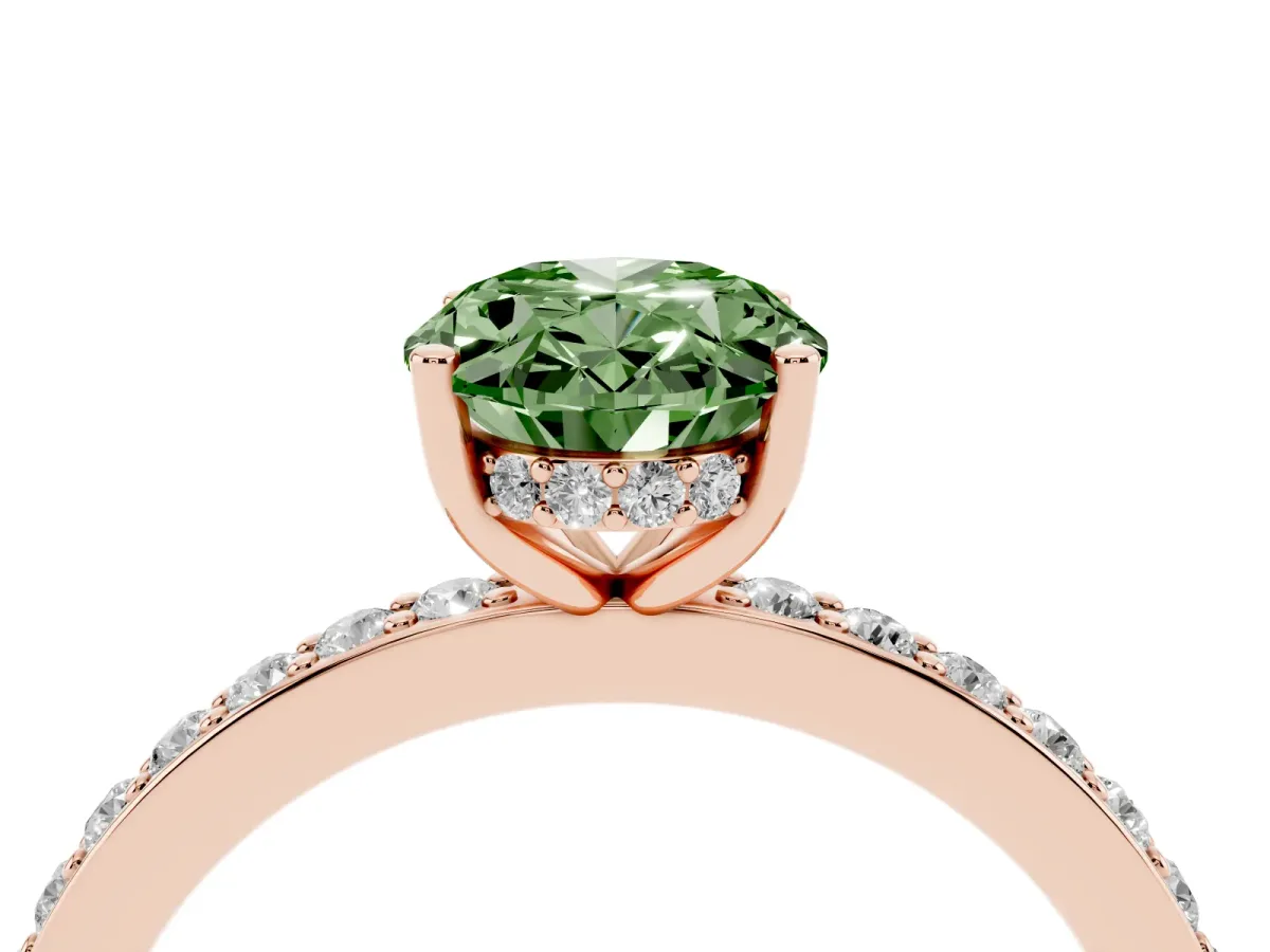 Fancy Green Oval Cut Cut Diamond Pavé Band Ring with Four-Prong Setting Rose gold