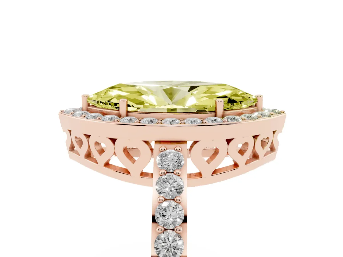 Fancy Yellow Marquise Cut Halo Diamond Pavé Band Ring with Prong Setting Rose gold