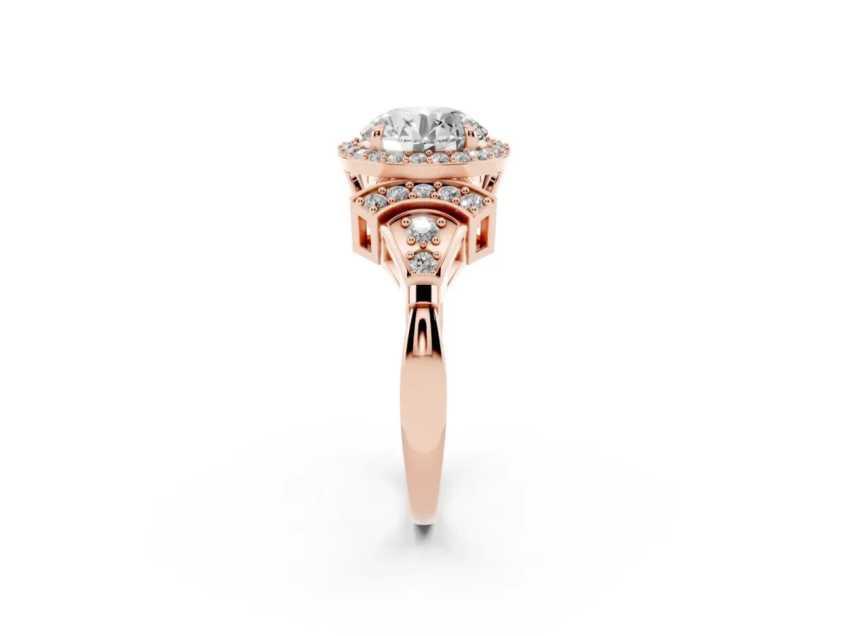 Round Cut Halo Diamond Split Shank Engagement Ring with Four-Prong Setting Rose gold
