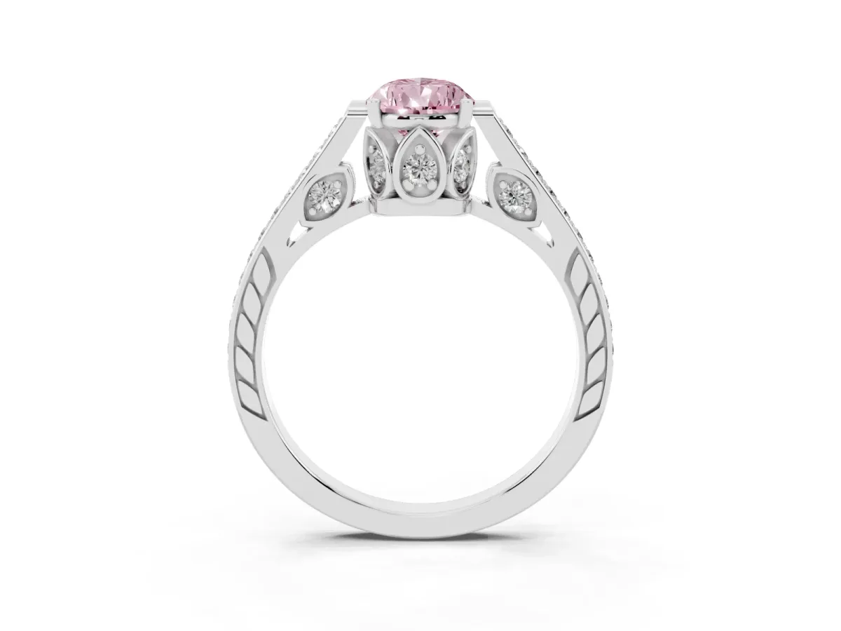 Fancy Pink Pear Cut Cut Cathedral Pave Diamond Engagement Ring with Six-Prong Setting Silver