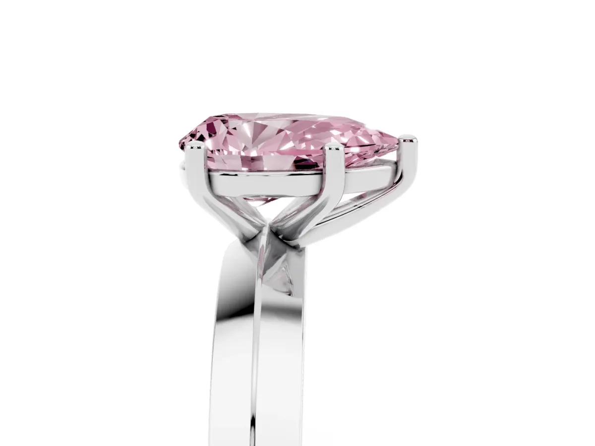 Fancy Pink Pear Cut Cut Solitaire Engagement Ring with Flat Band and Four-Prong Setting Silver
