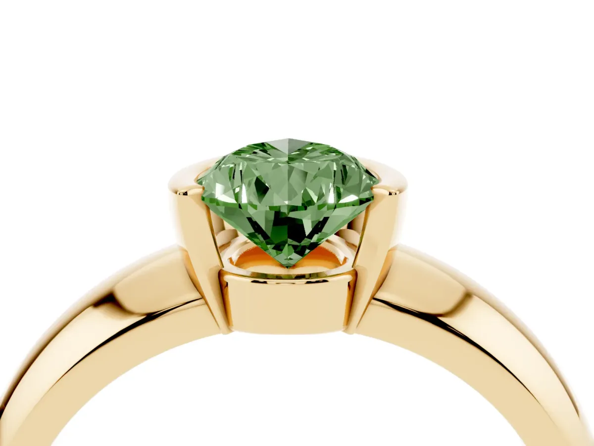 Fancy Green Pear Cut Solitaire Tension Set Diamond Ring with Wide Band Yellow gold