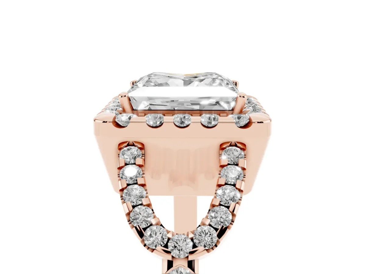 Princess Cut Cut Diamond Halo Engagement Ring with Open Split Pavé Band Rose gold