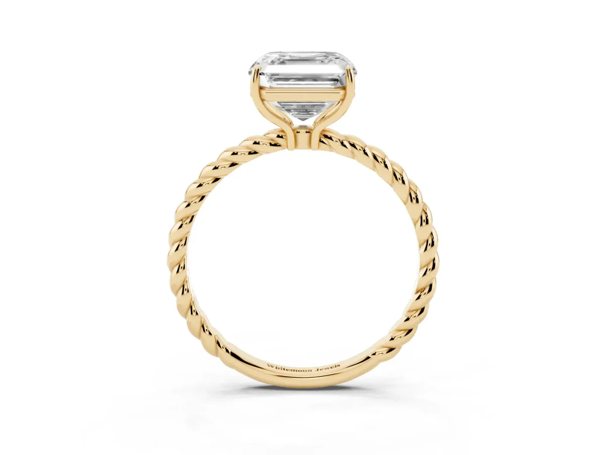 Asscher Cut Solitaire Twisted Band 4-Prong Ring Yellow gold