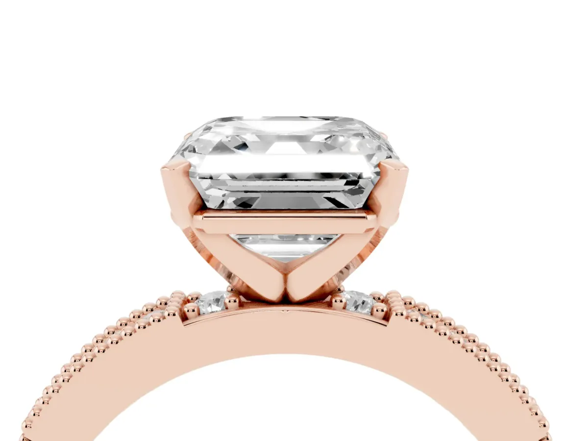 Asscher Cut Solitaire with Pavé Band and Four-Prong Setting Rose gold
