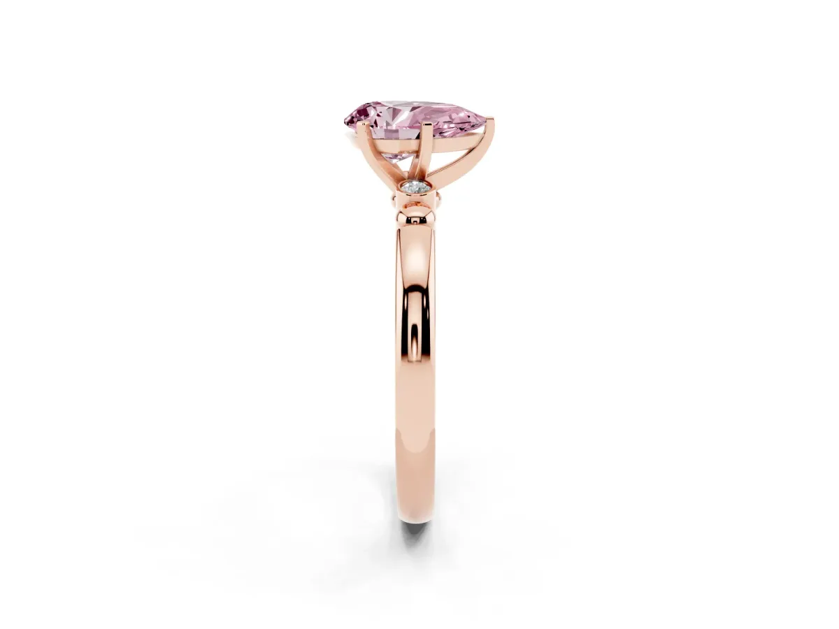 Fancy Pink Pear Cut Solitaire Beaded Band with Four-Prong Setting Rose gold