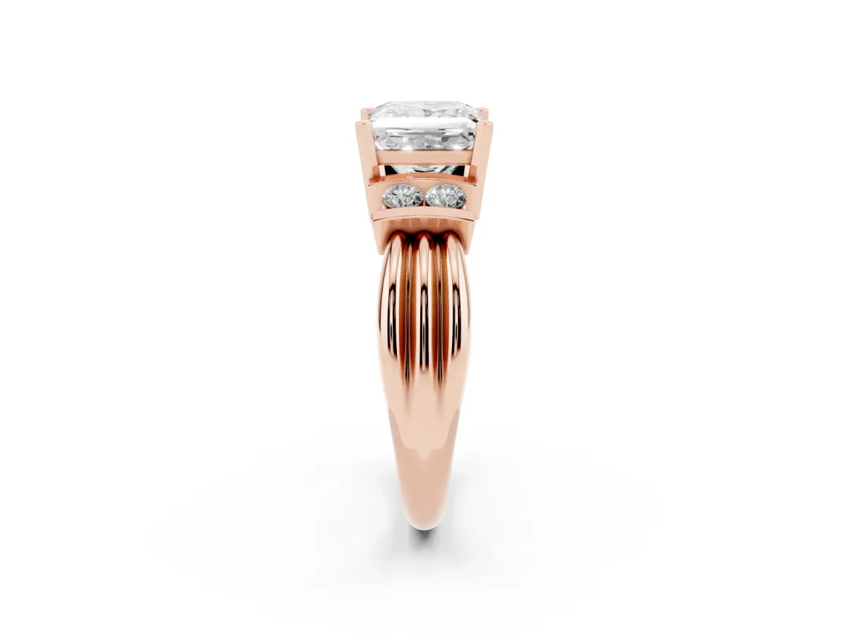 Princess Cut Cut Three-Stone Channel Set Ring with Bar Prongs Rose gold