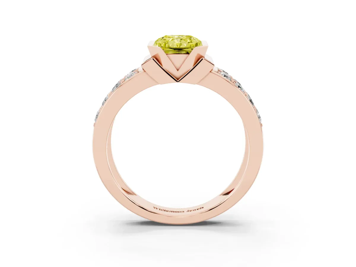 Fancy Yellow Radiant Cut Brilliant Diamond Channel Set Wide Band Ring with Bezel Setting Rose gold