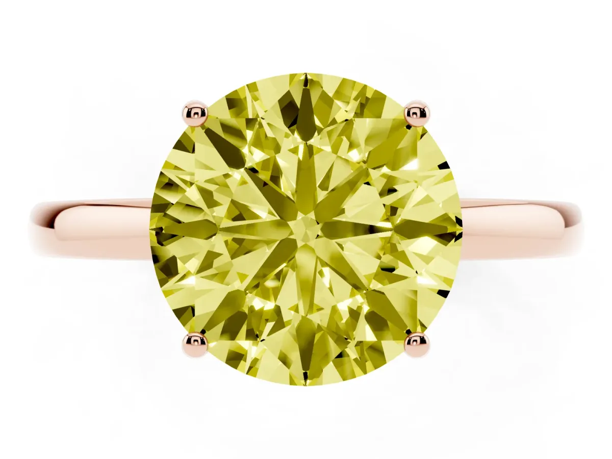 Fancy Yellow Round Cut Solitaire Diamond Ring with Prong Setting and Plain Band Rose gold