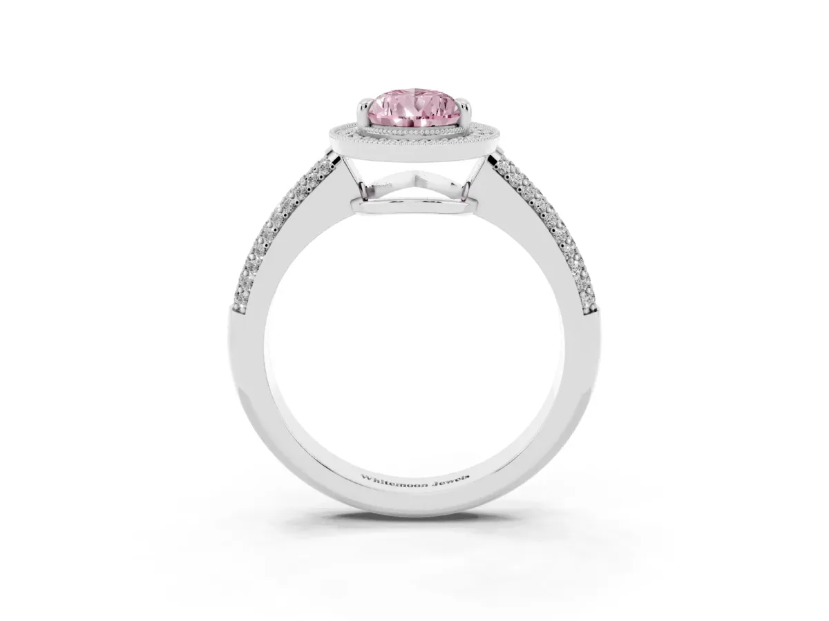 Fancy Pink Pear Cut Cut Halo Diamond Pave Band with Four-Prong Setting Platinum