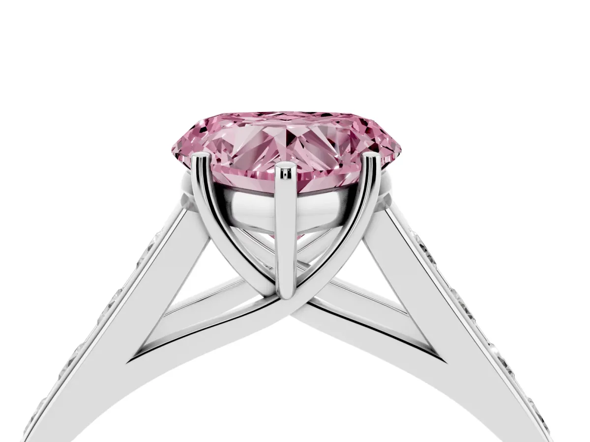 Fancy Pink Heart Cut Solitaire Channel-Set Diamond Engagement Ring with Four-Prong Setting Silver