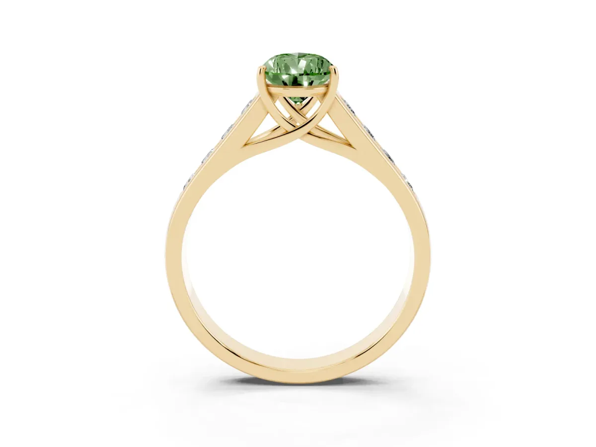 Fancy Green Pear Cut Solitaire Channel-Set Diamond Engagement Ring with Four-Prong Setting Yellow gold