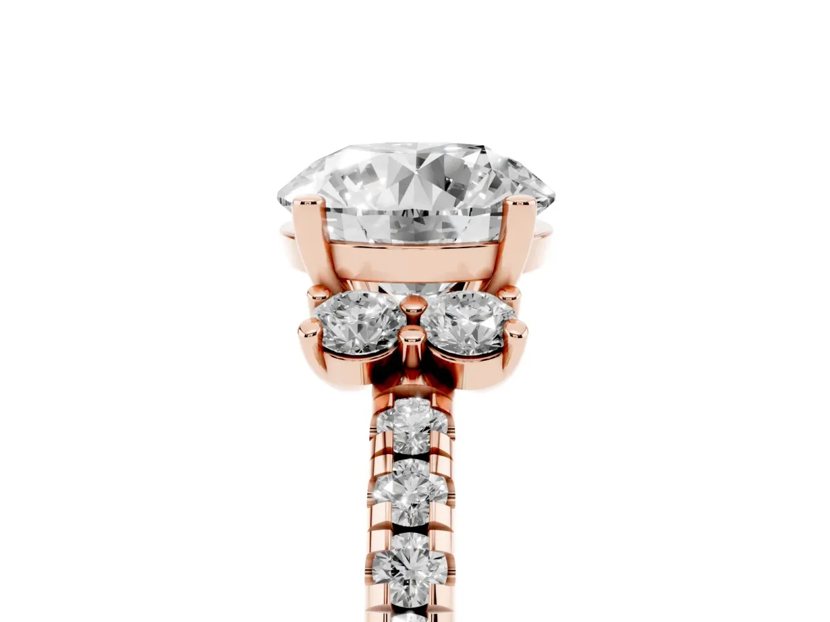 Round Cut Diamond Three-Stone Pave Band with Four-Prong Setting Rose gold